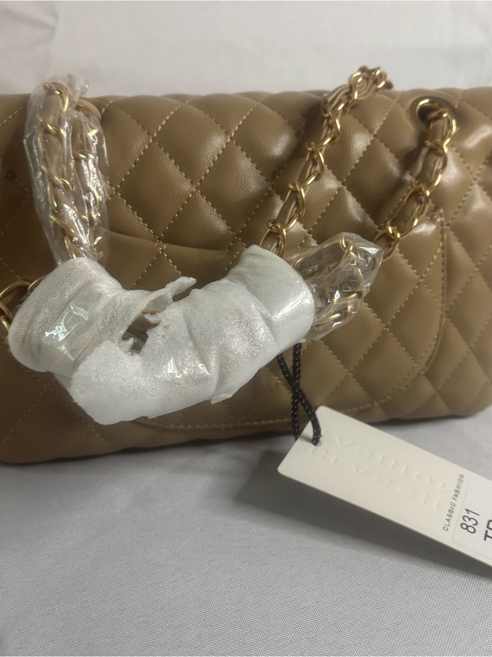 Quilted Shoulder Bag in Camel Tan with Gold Chain